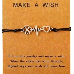Make A Wish Leather Braided Bracelet Scripted-word silver & with black  NWT